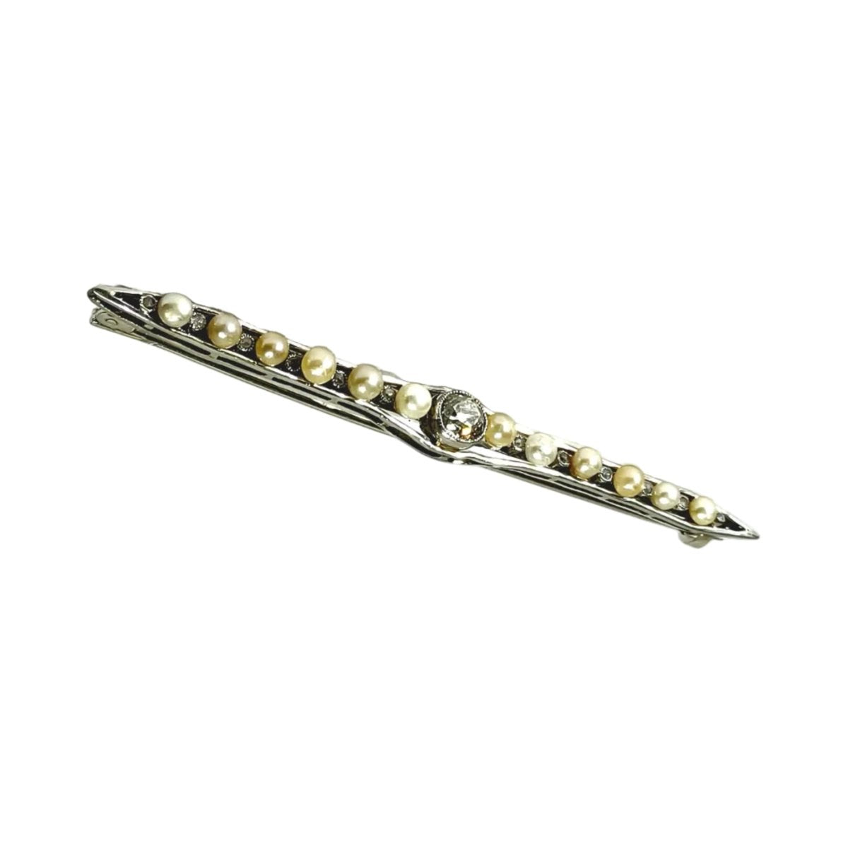 Broche Barrette en or blanc, perles, et diamants - Castafiore