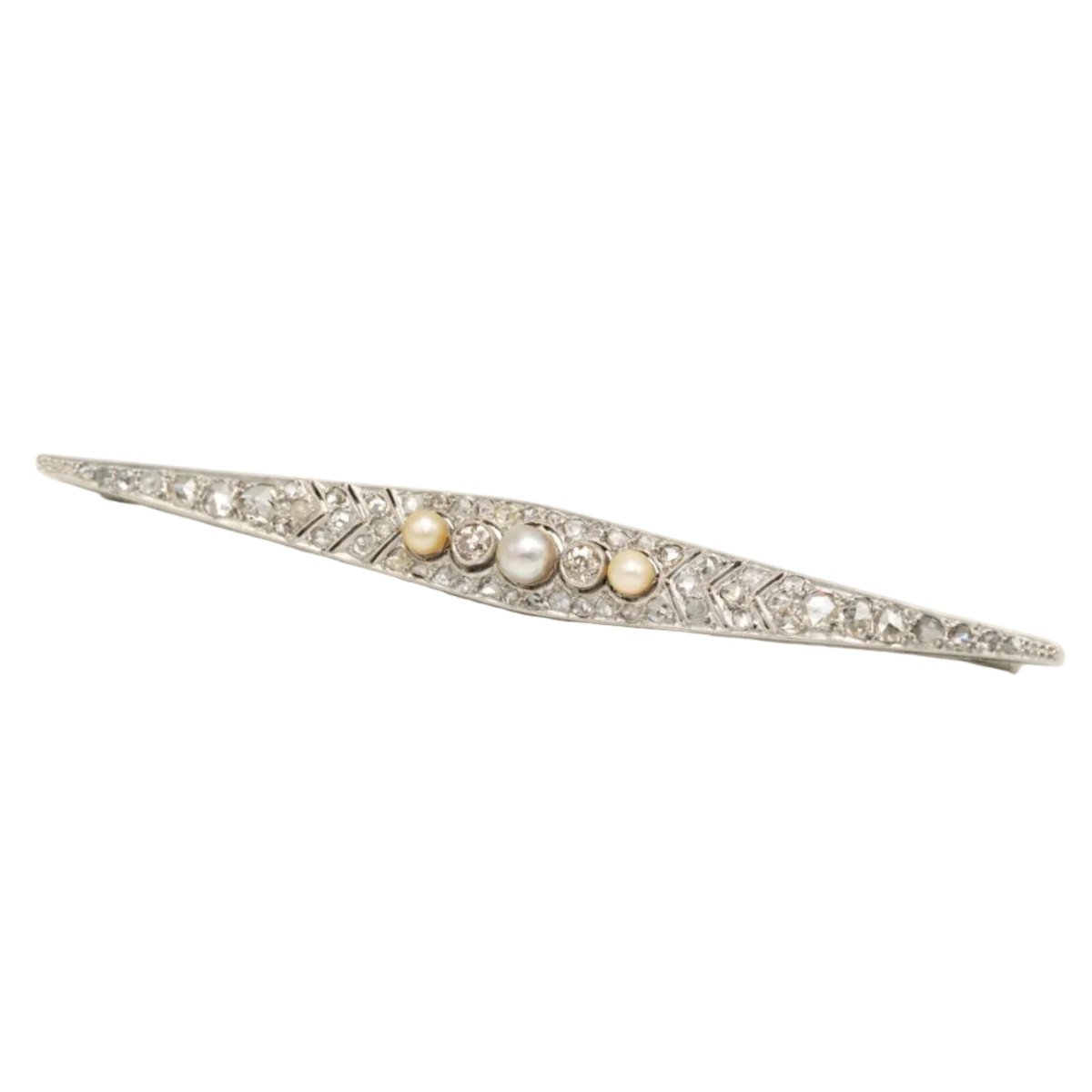 Broche Barrette en or blanc, perles et diamants - Castafiore