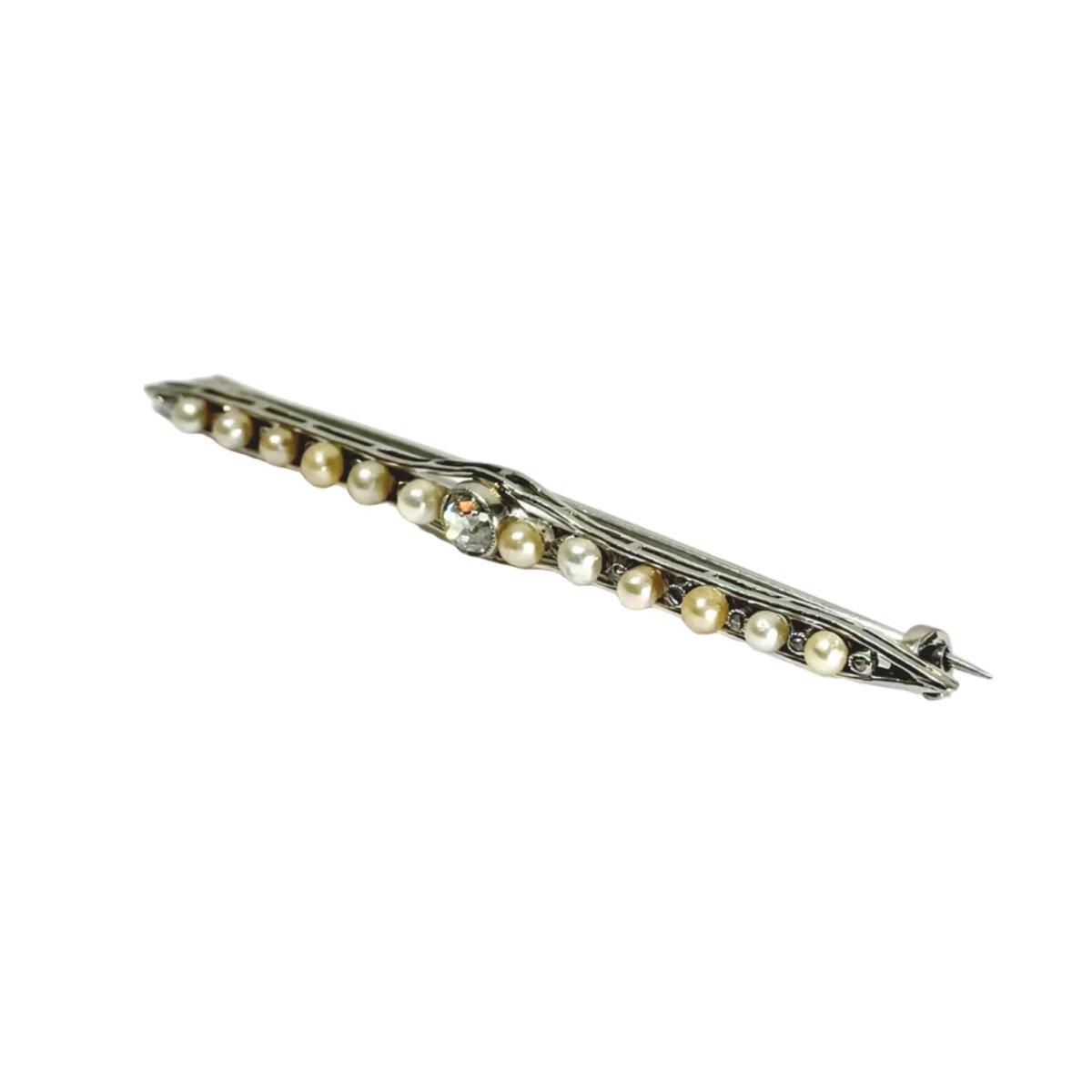 Broche Barrette en or blanc, perles, et diamants - Castafiore