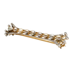 Broche Barrette en or jaune, argent, perles et diamants - Castafiore