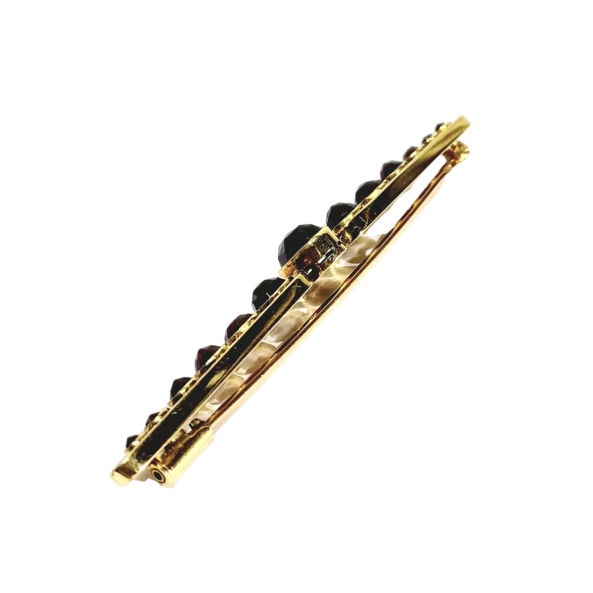 Broche Barrette en or jaune et grenats - Castafiore