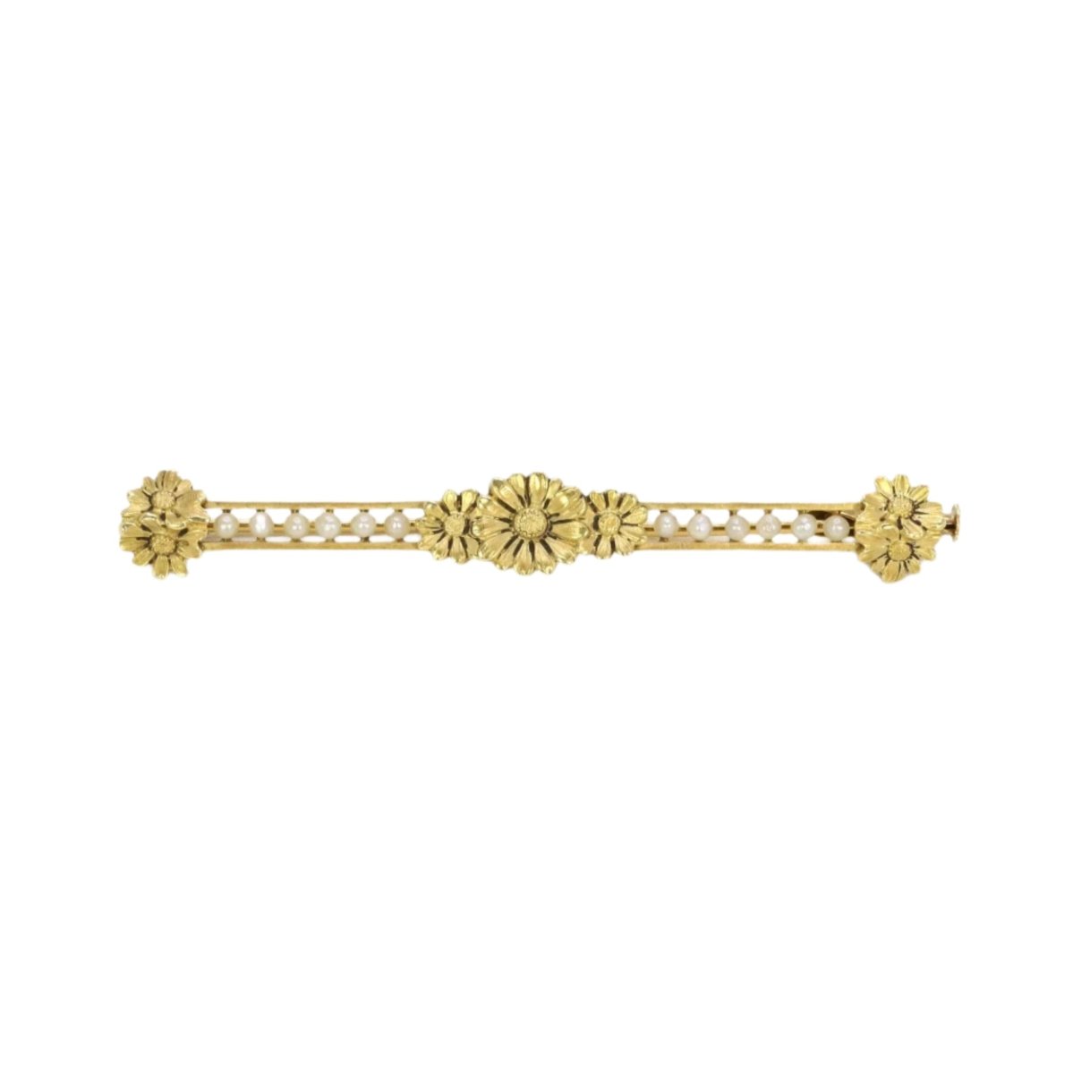 Broche barrette en or jaune et perles fines - Castafiore