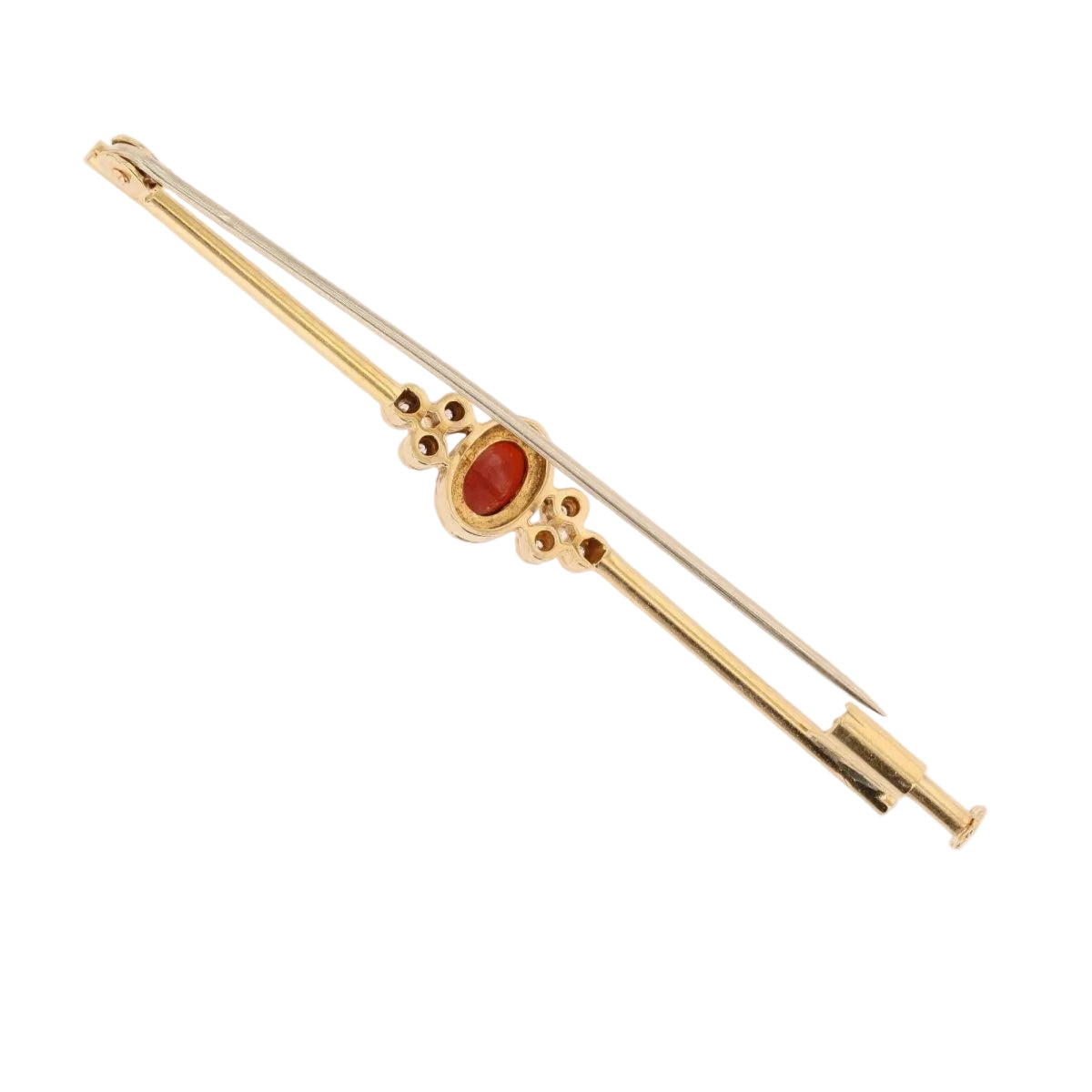 Broche Barrette en or jaune, grenat et diamants - Castafiore