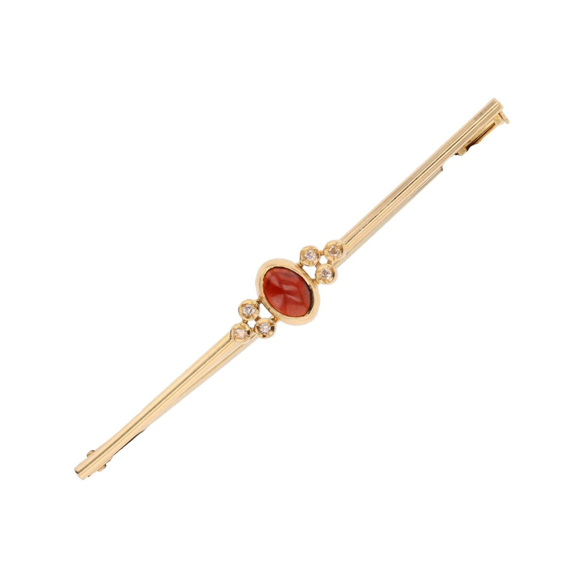 Broche Barrette en or jaune, grenat et diamants - Castafiore