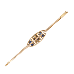 Broche Barrette en or jaune, or blanc, saphirs et diamants - Castafiore