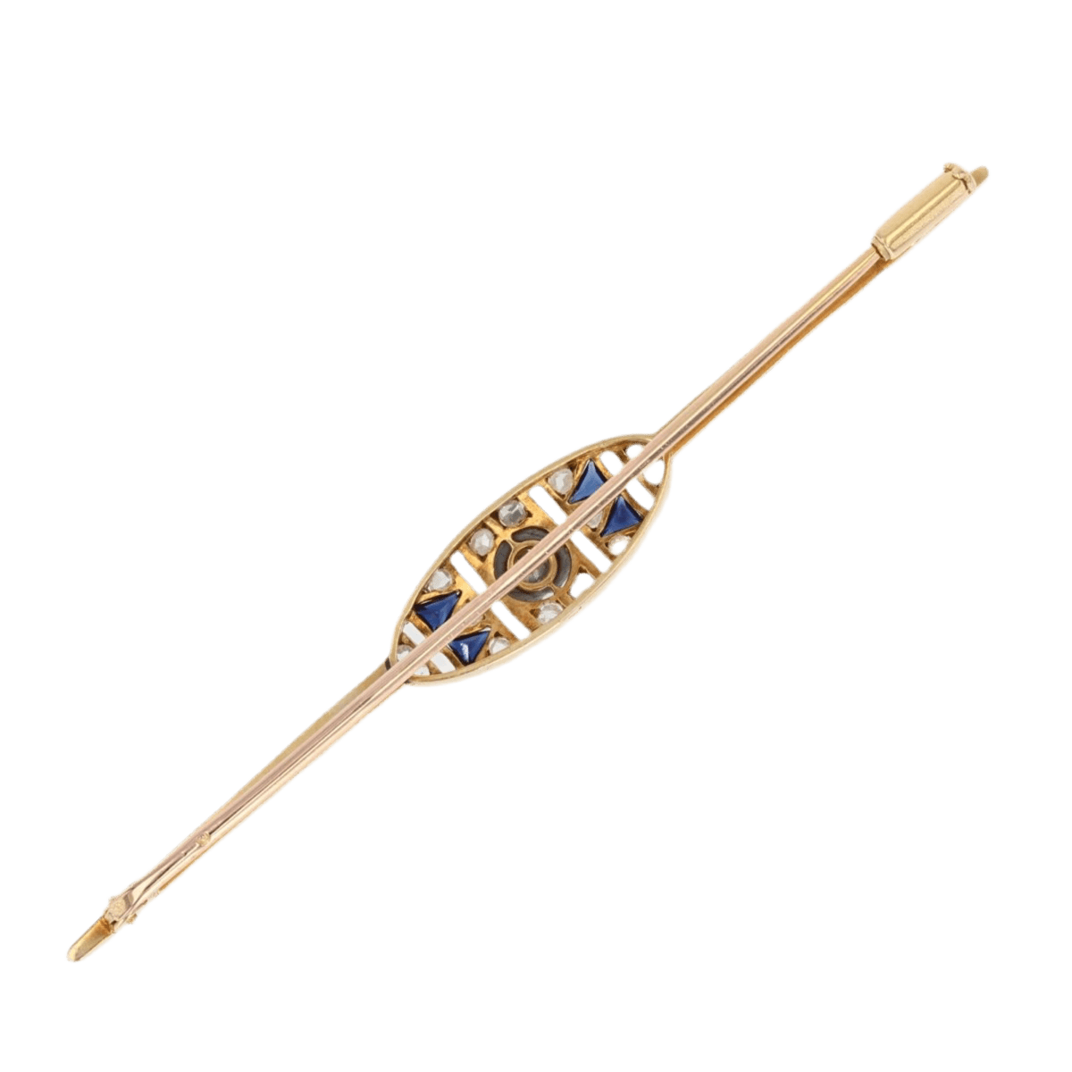 Broche Barrette en or jaune, or blanc, saphirs et diamants - Castafiore