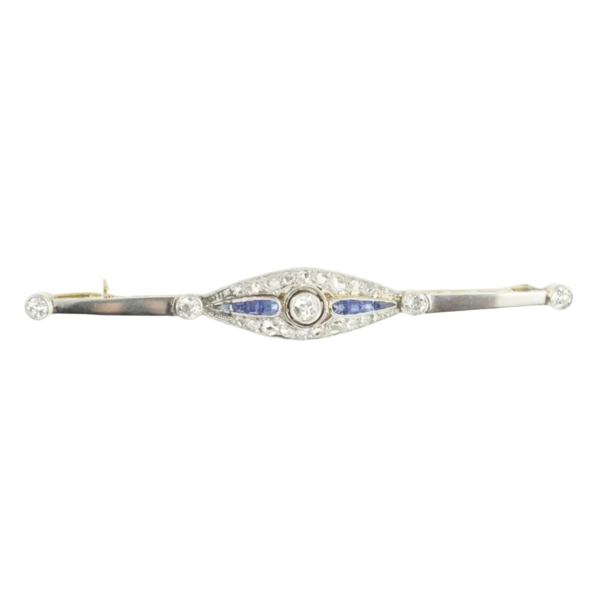 Broche Barrette en or jaune, or blanc, saphirs et diamants - Castafiore