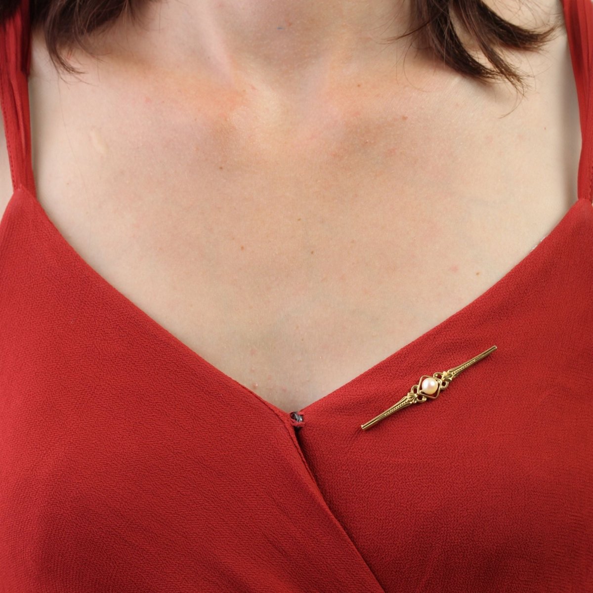 Broche barrette en or jaune perle de culture - Castafiore