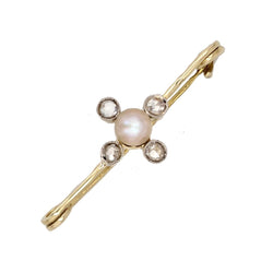 Broche barrette en or jaune perle et diamants - Castafiore