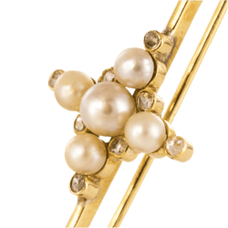 Broche Barrette en or jaune, perles et diamants - Castafiore