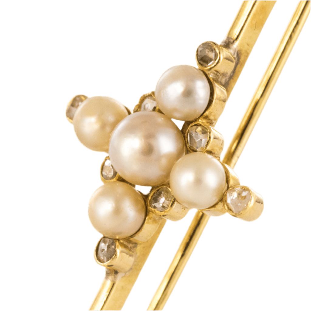 Broche Barrette en or jaune, perles et diamants - Castafiore