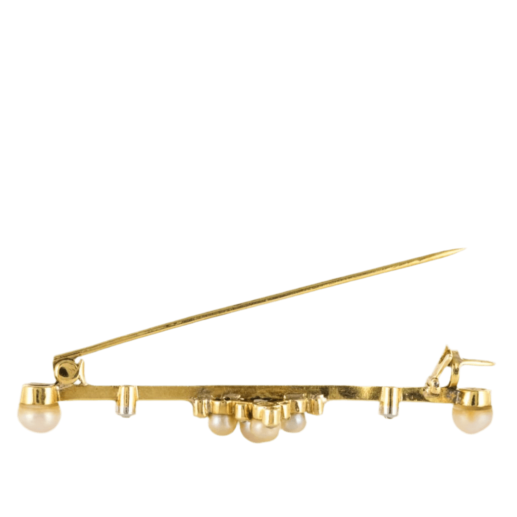 Broche Barrette en or jaune, perles et diamants - Castafiore