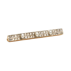 Broche Barrette en or jaune, perles et diamants - Castafiore