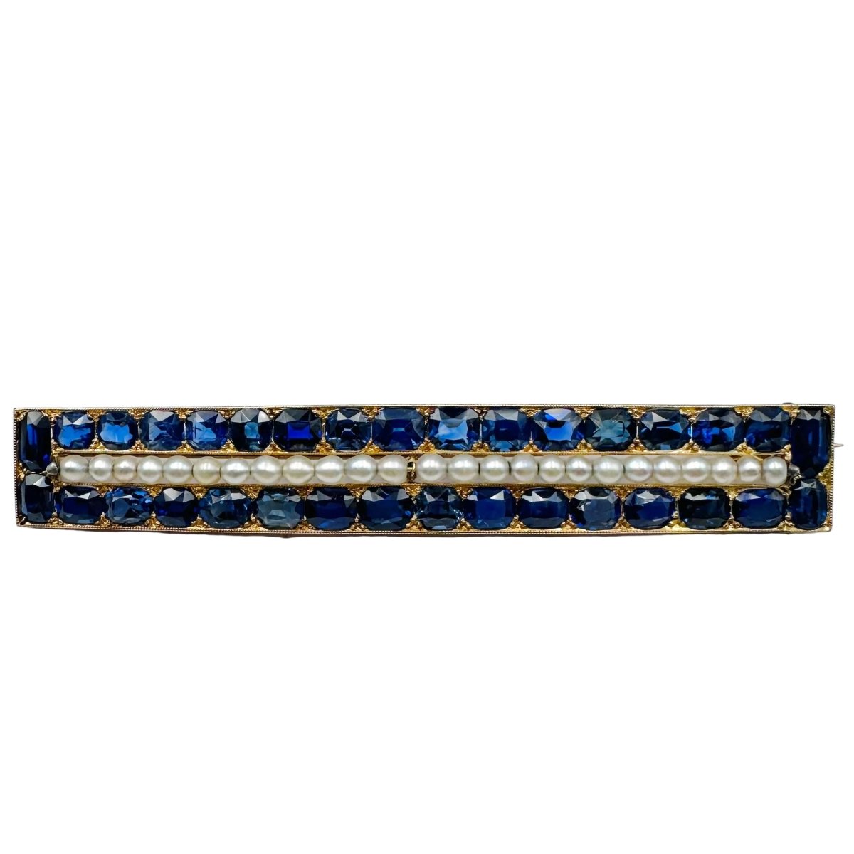 Broche Barrette en or jaune, perles et saphirs - Castafiore