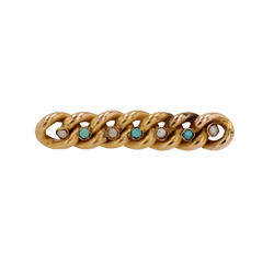 Broche Barrette en or jaune, perles et turquoise - Castafiore