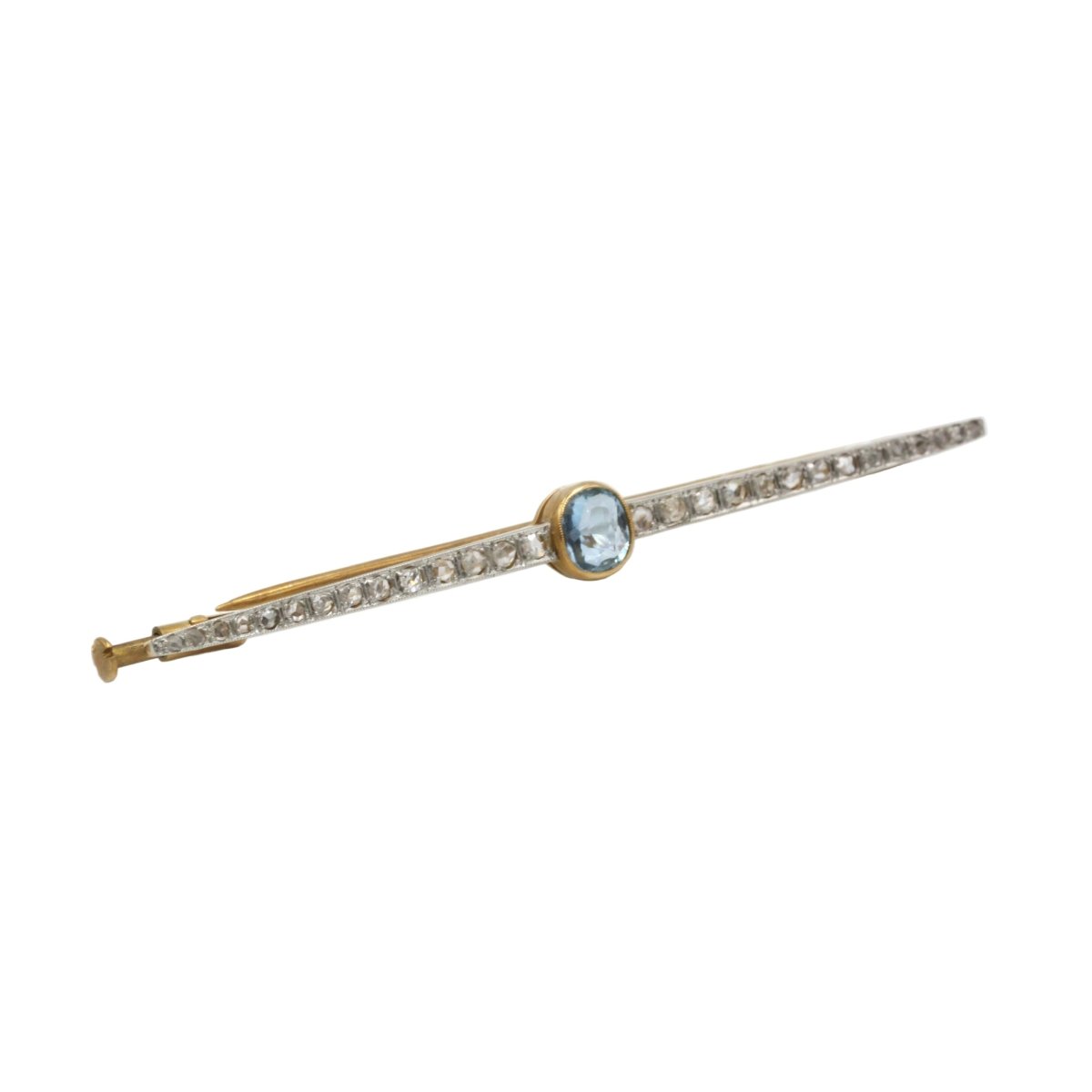 Broche Barrette en or jaune, platine, aigue - marine, diamants - Castafiore