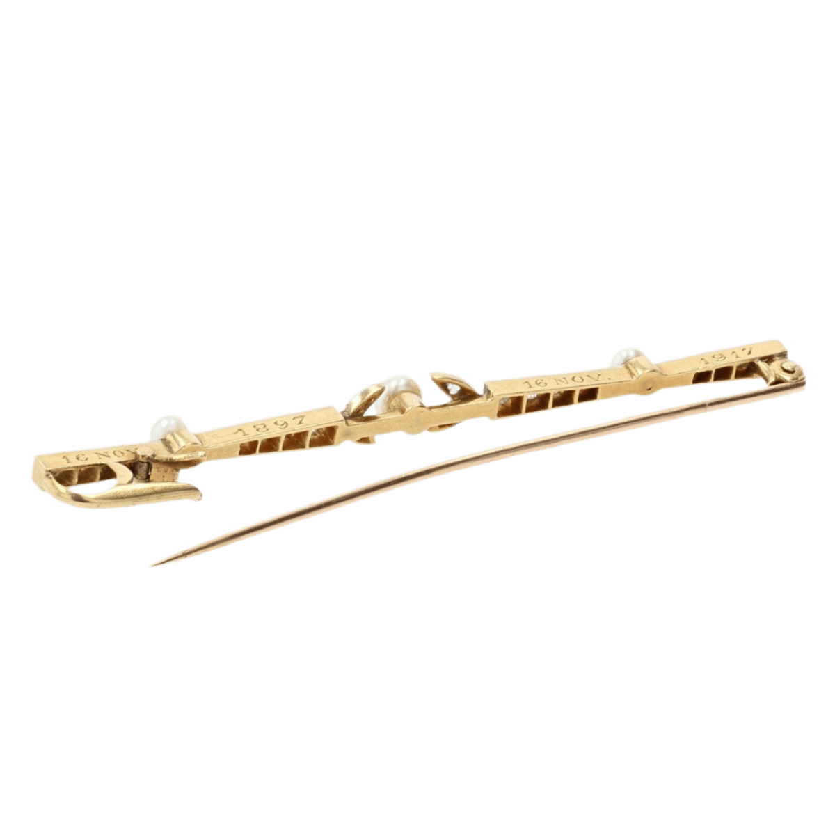 Broche Barrette en or jaune, platine et diamants - Castafiore