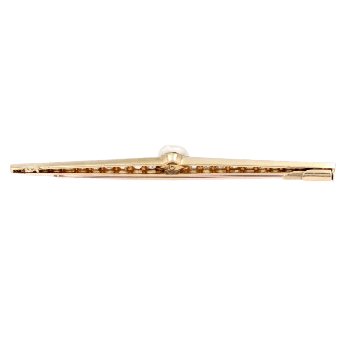 Broche Barrette en or jaune, platine, perle et diamants - Castafiore