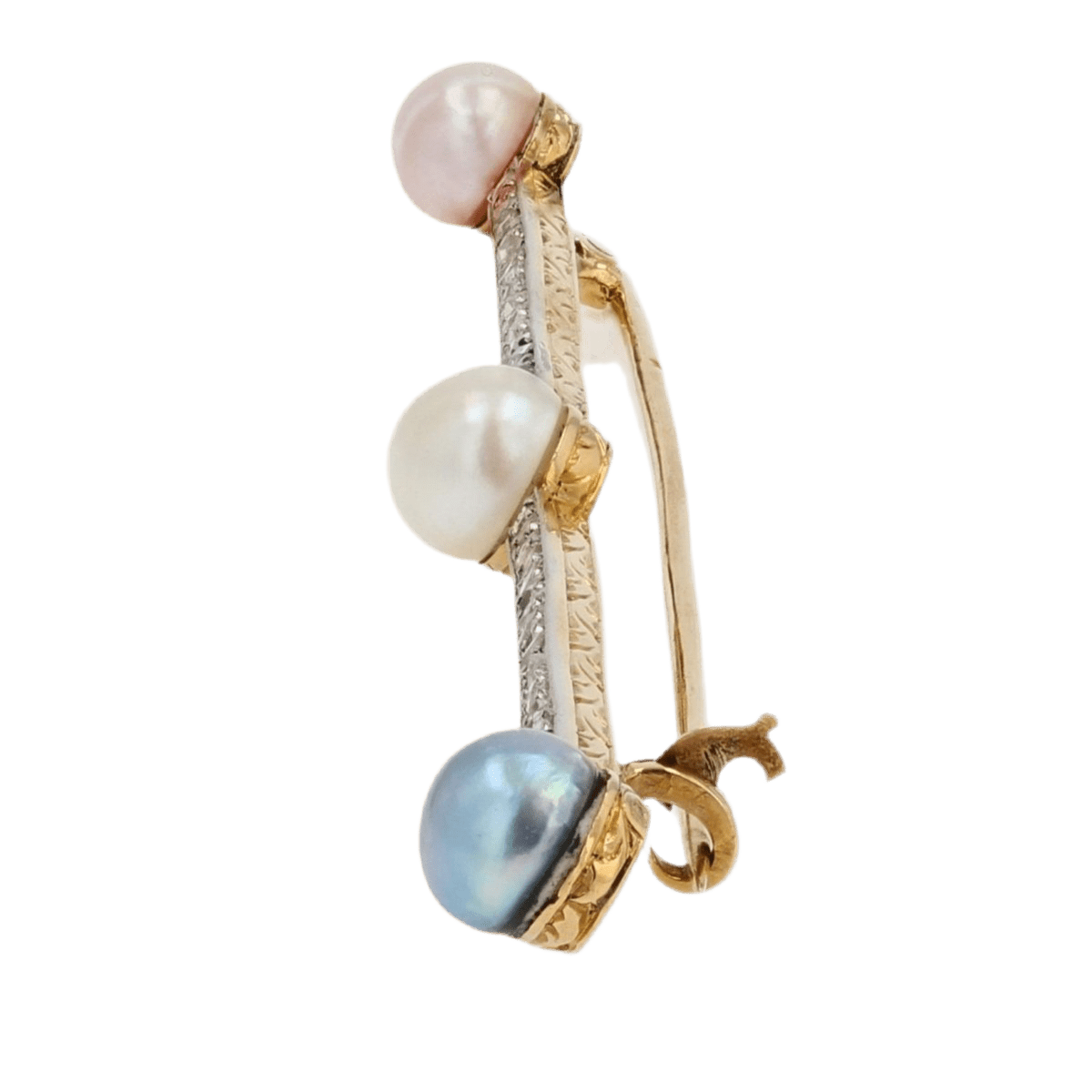 Broche Barrette en or jaune, platine, perles et diamants - Castafiore