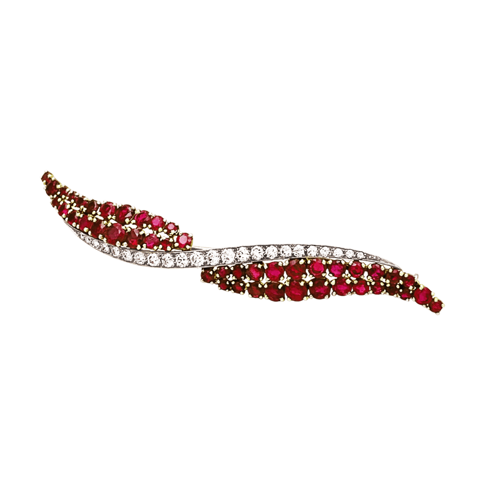 Broche Barrette en or jaune, platine, rubis et diamants - Castafiore