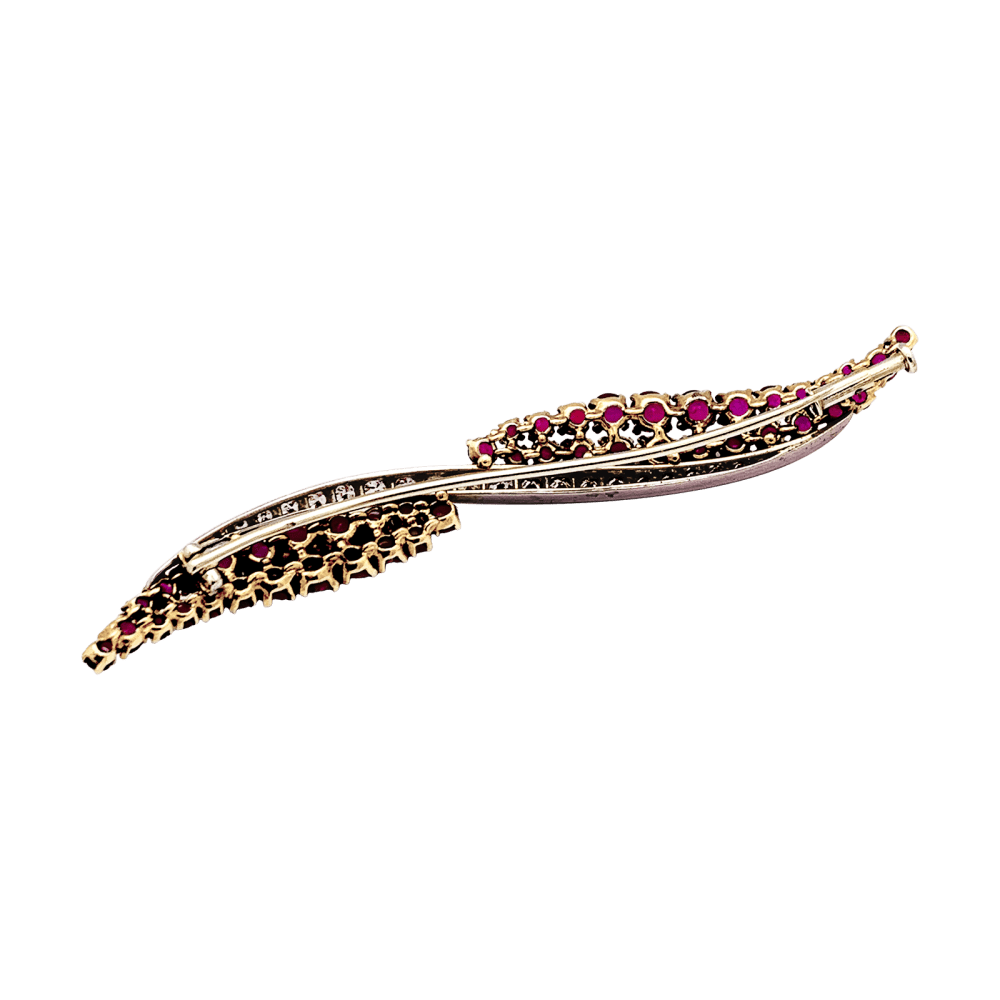 Broche Barrette en or jaune, platine, rubis et diamants - Castafiore