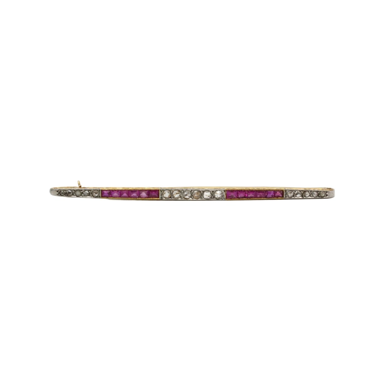 Broche Barrette en or jaune, platine, rubis et diamants - Castafiore