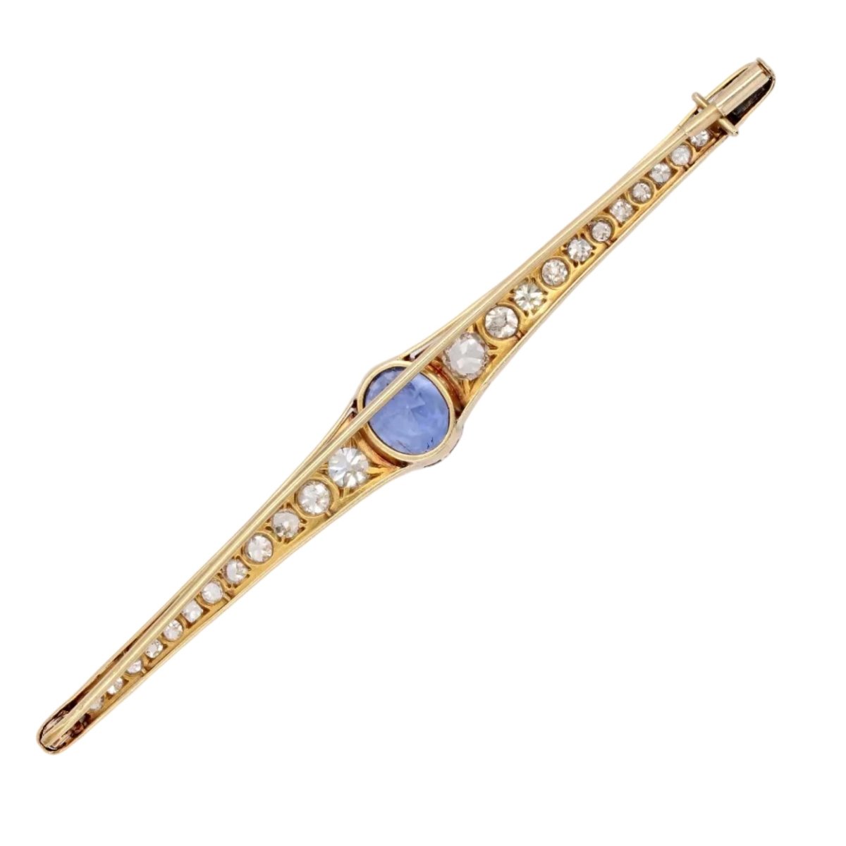 Broche Barrette en or jaune, platine, saphir et diamants - Castafiore