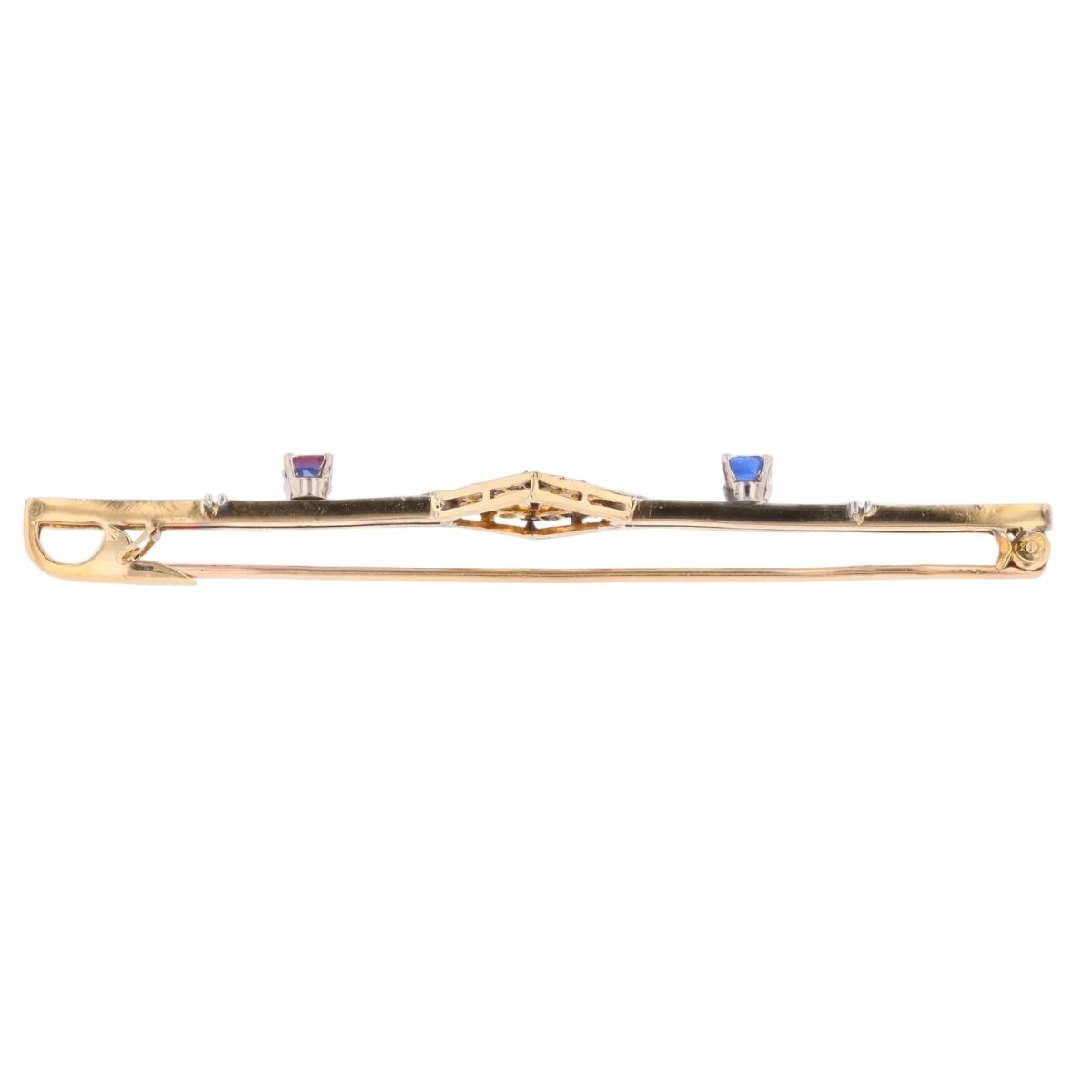 Broche Barrette en or jaune, platine, saphirs et diamants - Castafiore