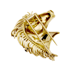 Brooch "horse protomea", yellow gold, diamonds, ruby, sapphire and emerald.