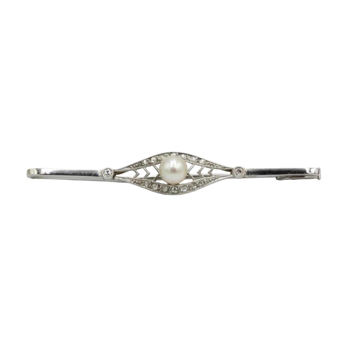 Broche Barrette en or, platine, perle et diamants - Castafiore