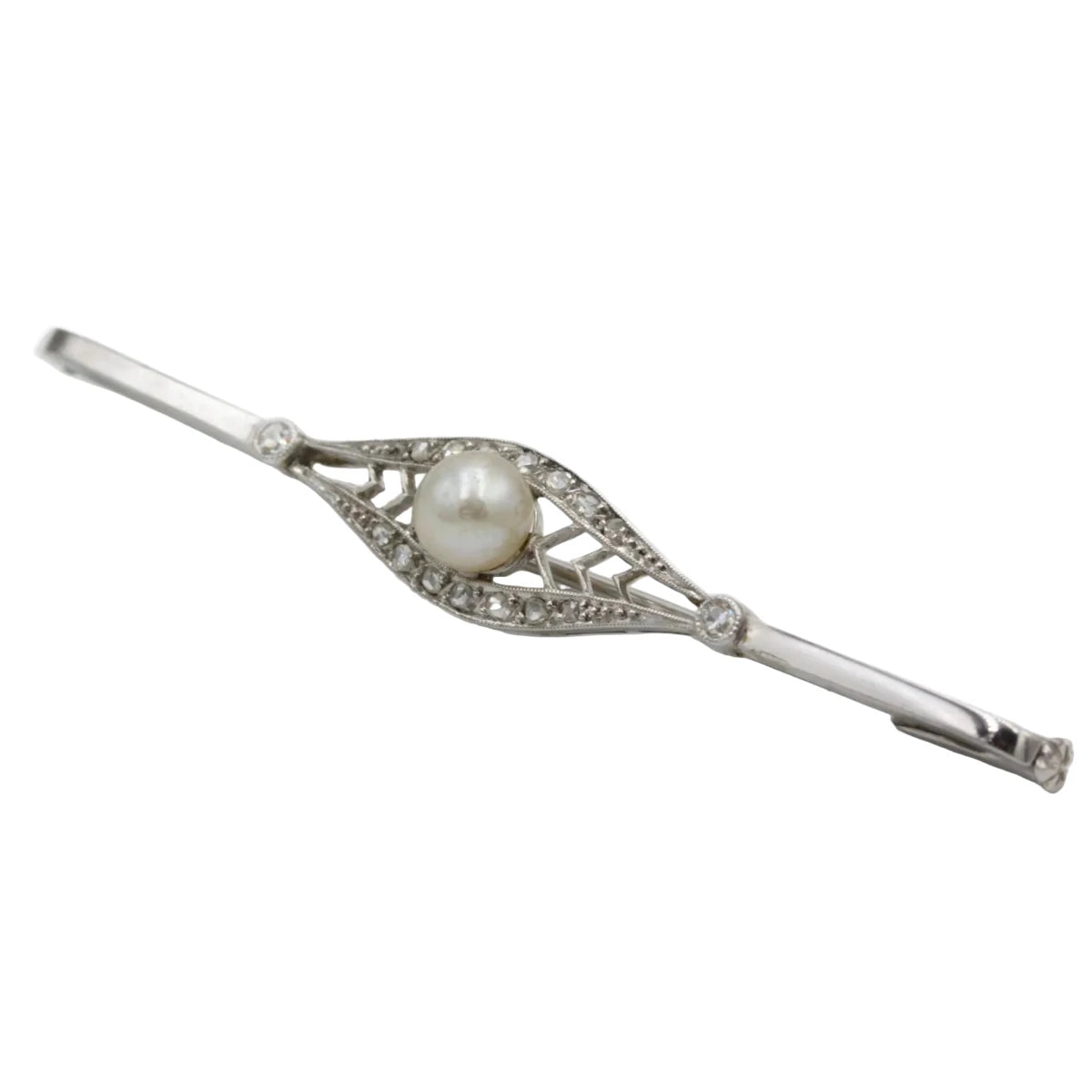 Broche Barrette en or, platine, perle et diamants - Castafiore