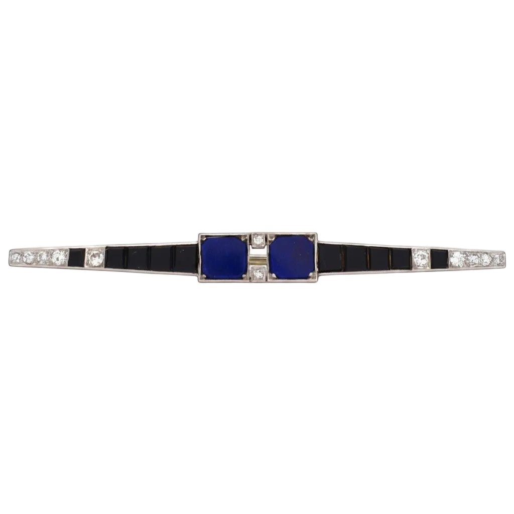 Broche Barrette en platine, lapis-lazuli, onyx et diamants - Castafiore