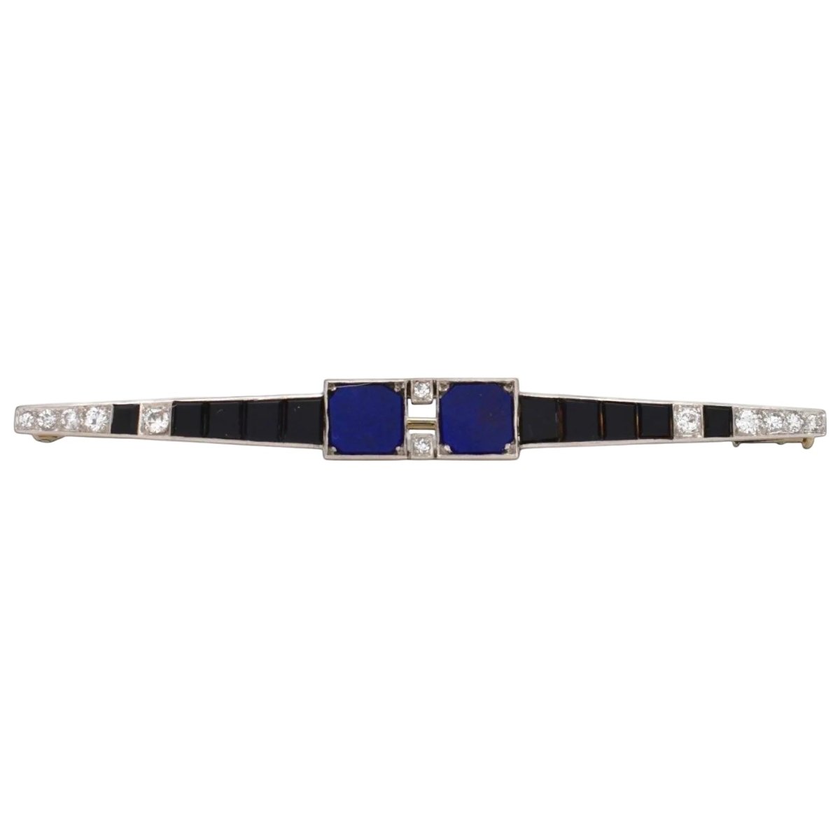 Broche Barrette en platine, lapis-lazuli, onyx et diamants - Castafiore
