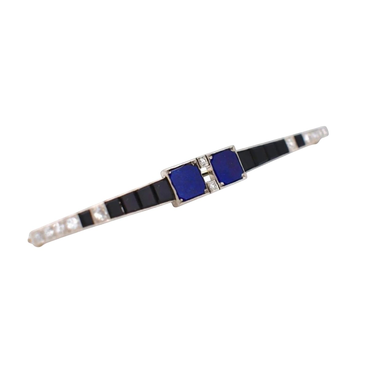 Broche Barrette en platine, lapis-lazuli, onyx et diamants - Castafiore
