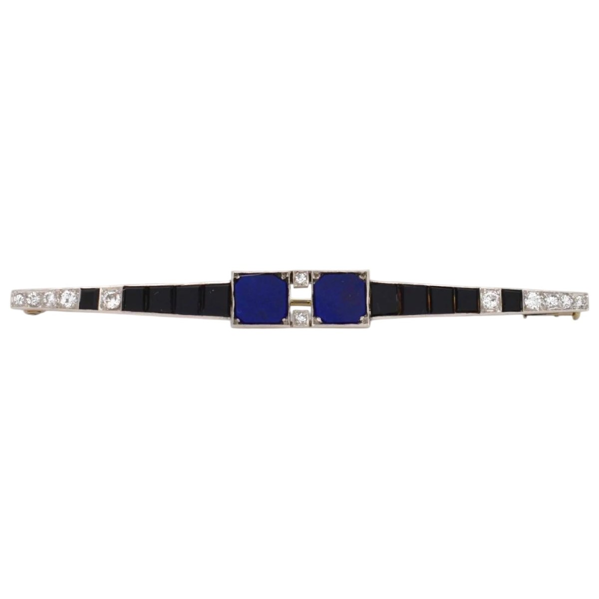 Broche Barrette en platine, onyx, lapis - lazuli et diamants - Castafiore