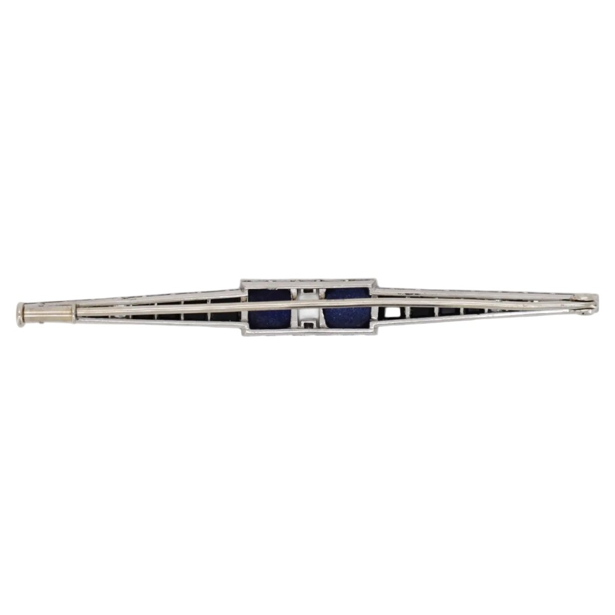 Broche Barrette en platine, onyx, lapis - lazuli et diamants - Castafiore