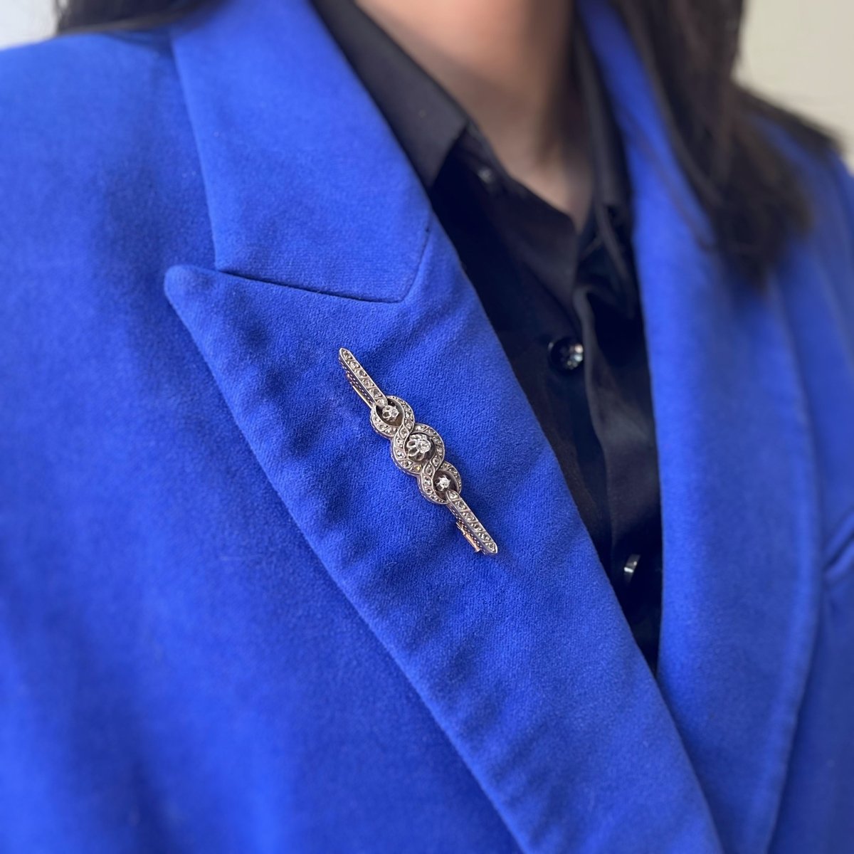 Broche barrette - Or, Argent, Diamants