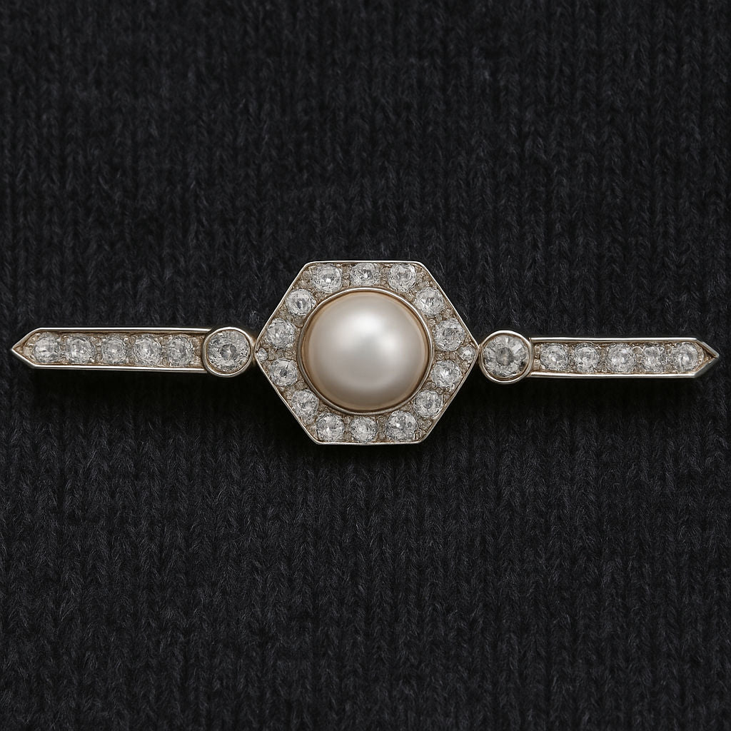 Broche Barrette perle et diamants - Castafiore
