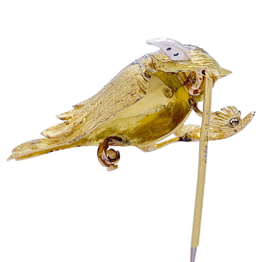 Broche Boucheron, "Oiseau sur sa branche", or jaune, platine - Castafiore