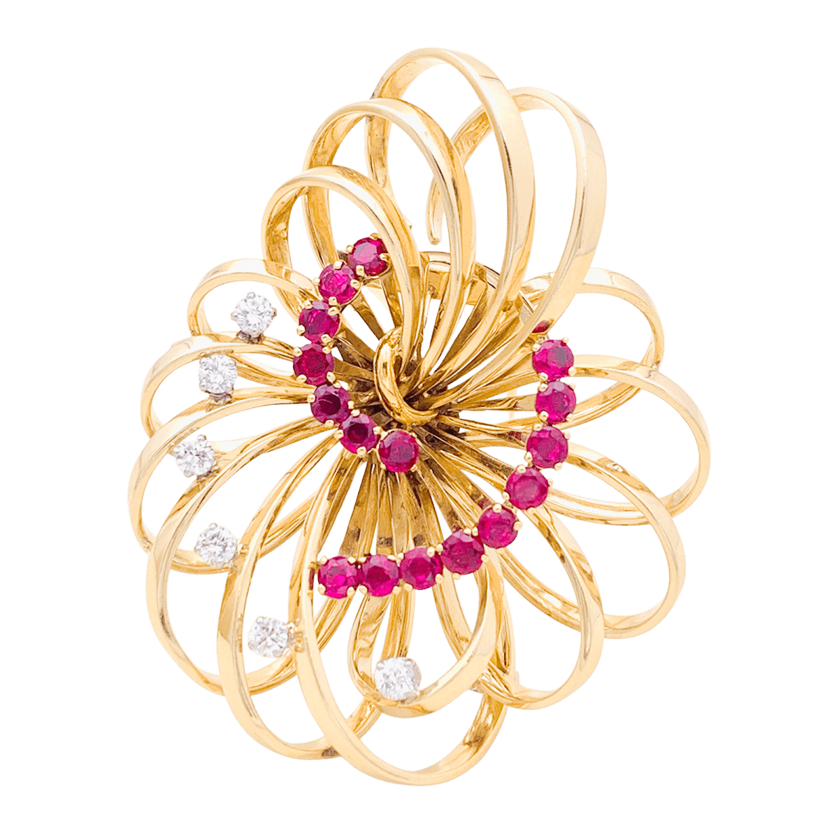 Broche BOUCHERON, or jaune, platine, rubis et diamants. - Castafiore