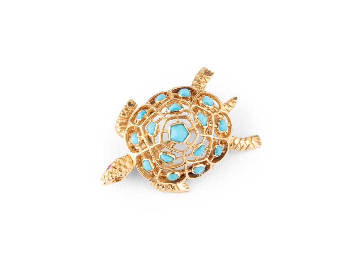 Broche BOUCHERON Tortue en or jaune et turquoise - Castafiore