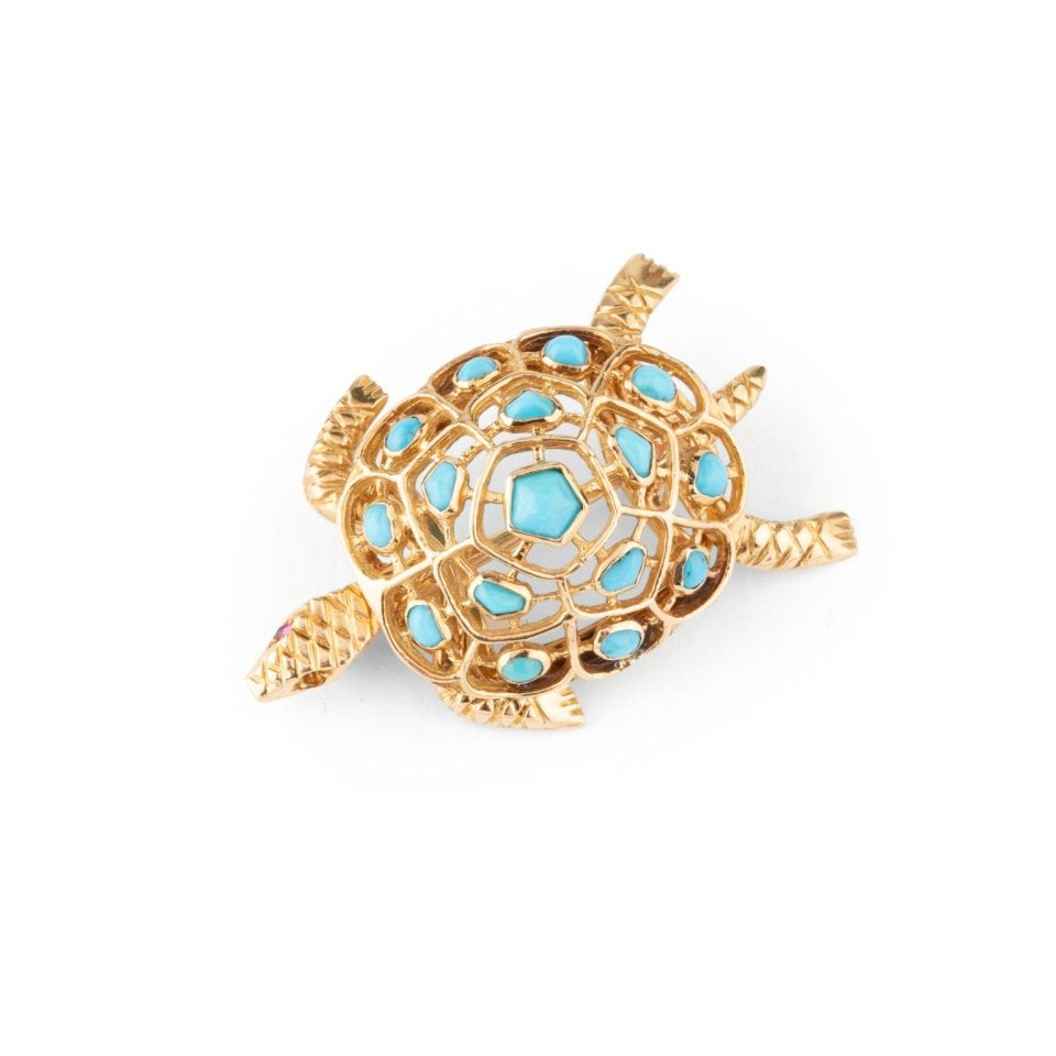 Broche BOUCHERON Tortue en or jaune et turquoise - Castafiore