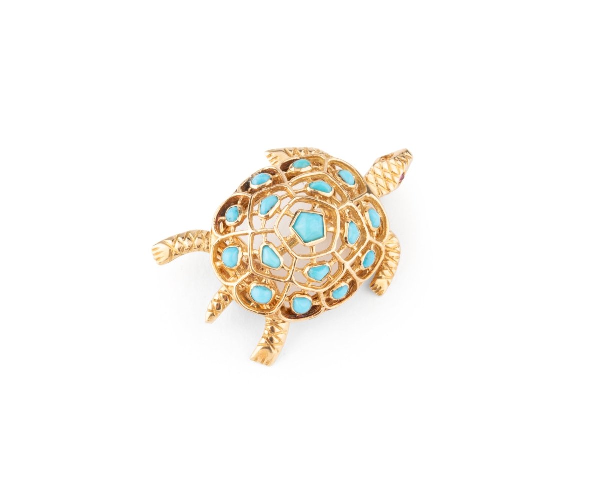 Broche BOUCHERON Tortue en or jaune et turquoise - Castafiore