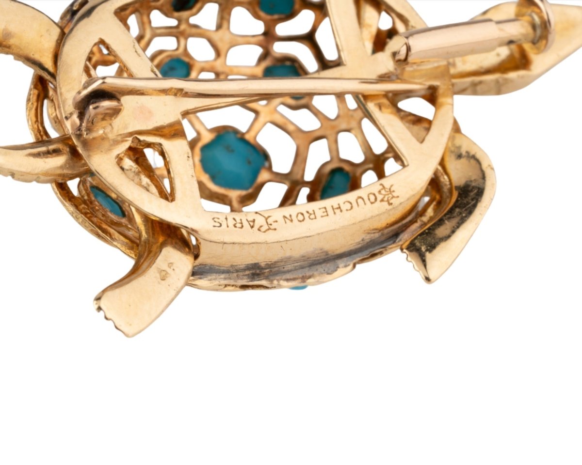 Broche BOUCHERON Tortue en or jaune et turquoise - Castafiore