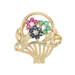 Broche bouquet en or jaune saphirs rubis émeraudes - Castafiore