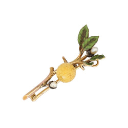 Broche branche de citronnier émail et perles fines - Castafiore