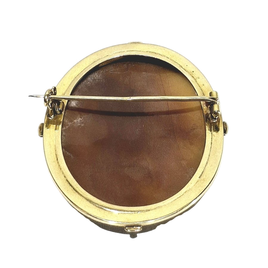 Broche Camée coquillage en or jaune et perles - Castafiore