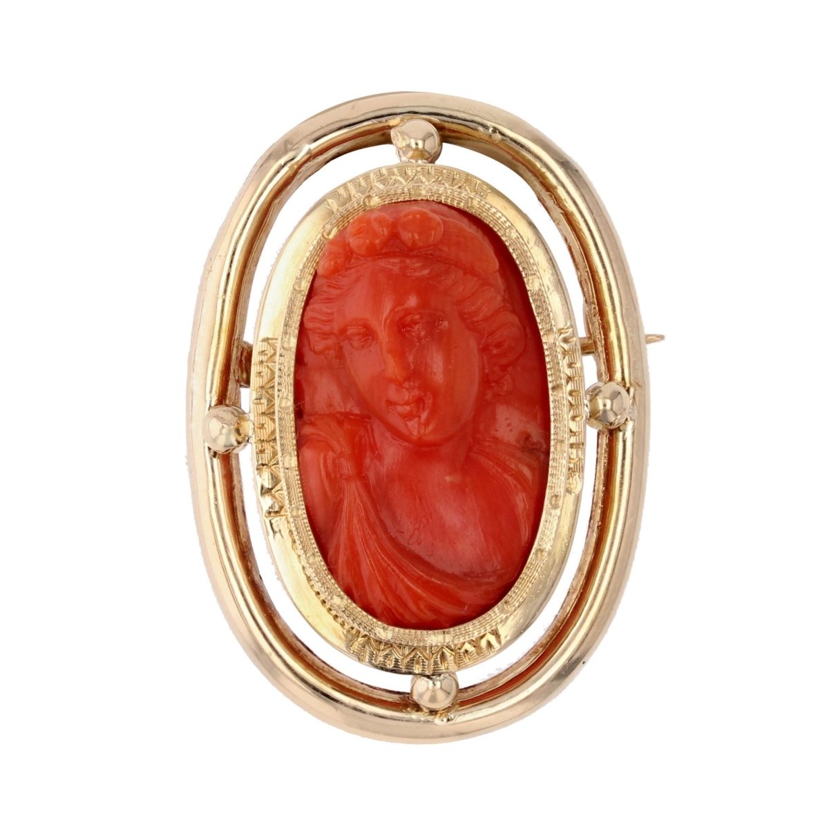 Broche camée corail ancienne en or - Castafiore
