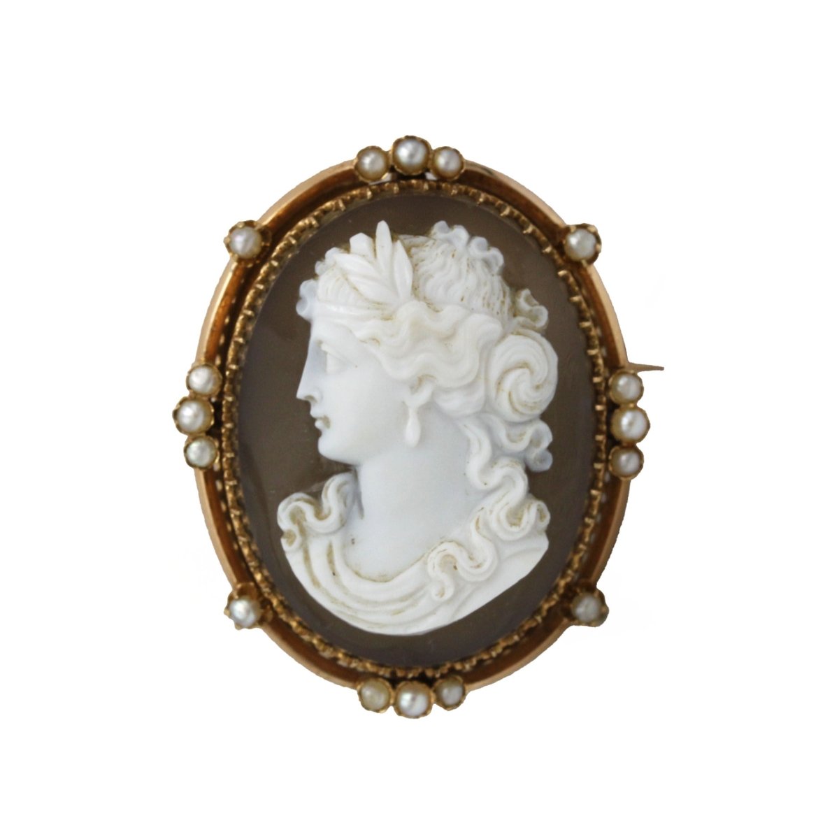 Broche Camée en or jaune et agate - Castafiore
