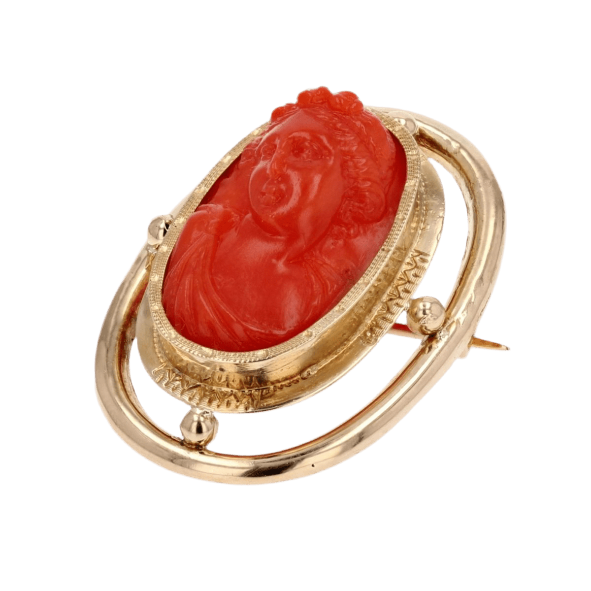 Broche Camée en or jaune et corail - Castafiore